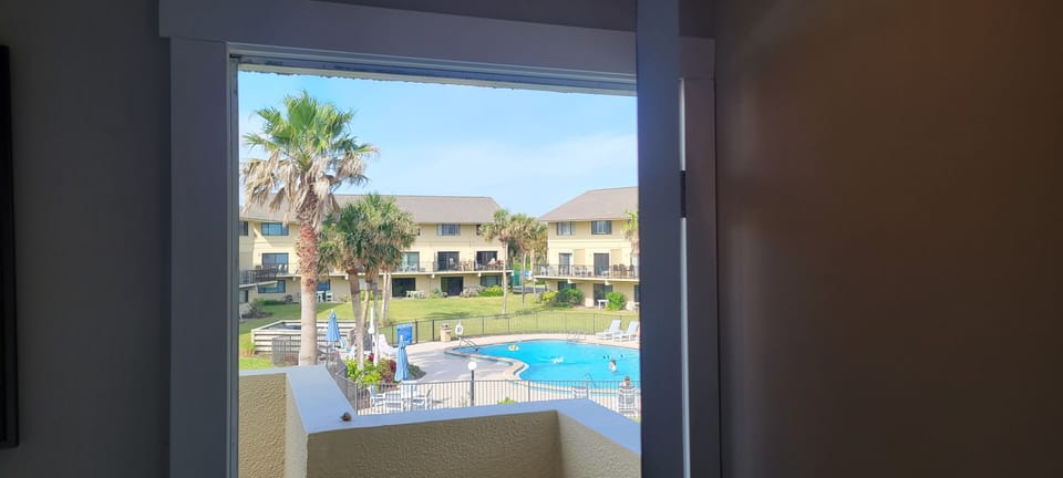 Heated pool right outside our door.