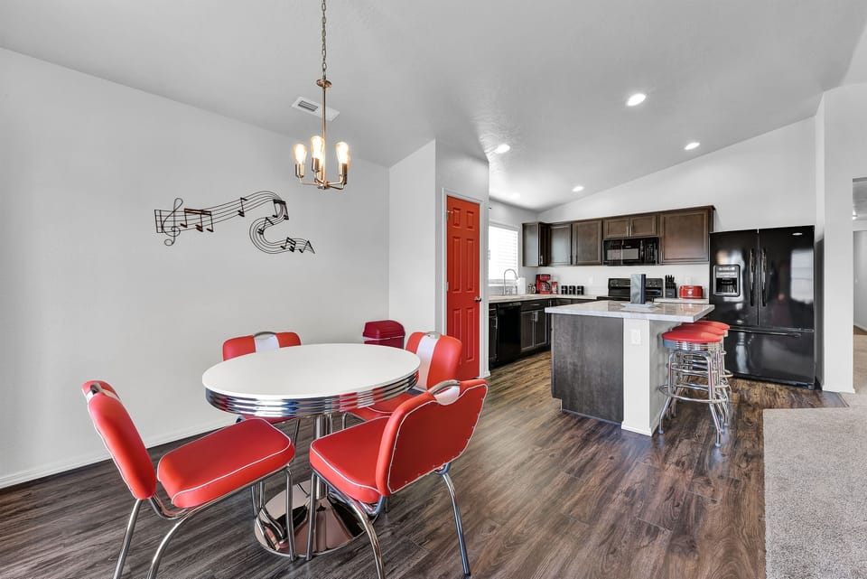 Red Room Dining Area and Kitchen