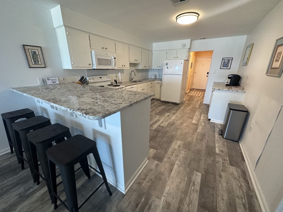 Breakfast bar in newly remodeled kitchen. 