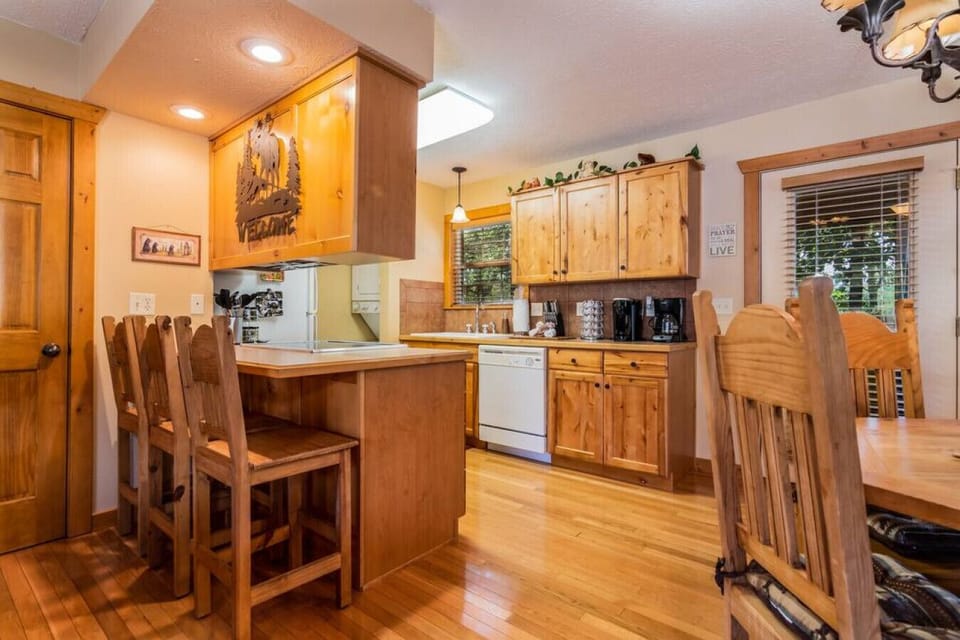 kitchen with bar stools