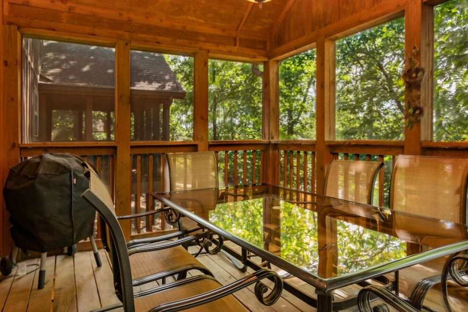 Screen in back porch with electric grill