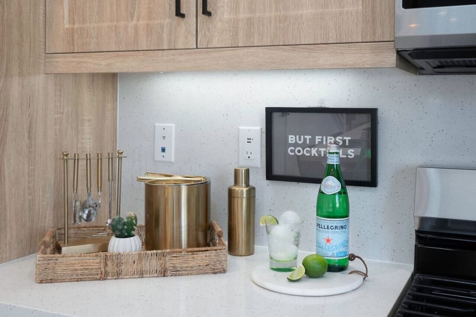 Coffee station setup w/ mugs, kettle & essentials for your morning brew