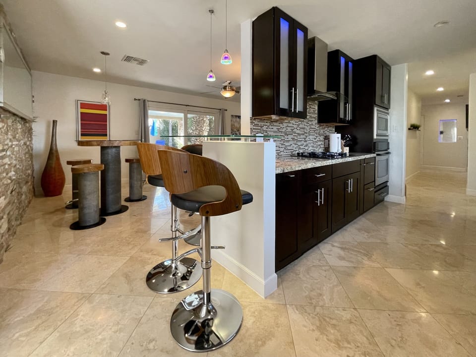 Kitchen and indoor high top dining
