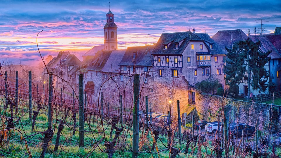 Our property on the rampart of the year 1291 seen from the vineyard. Le Petit Loup is on the 1st floor, garden side.