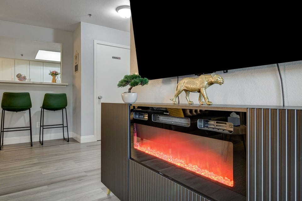 Electrical fireplace provides you entertainment with ambience. 