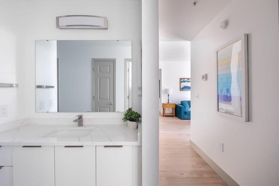 Well-lit mirror area