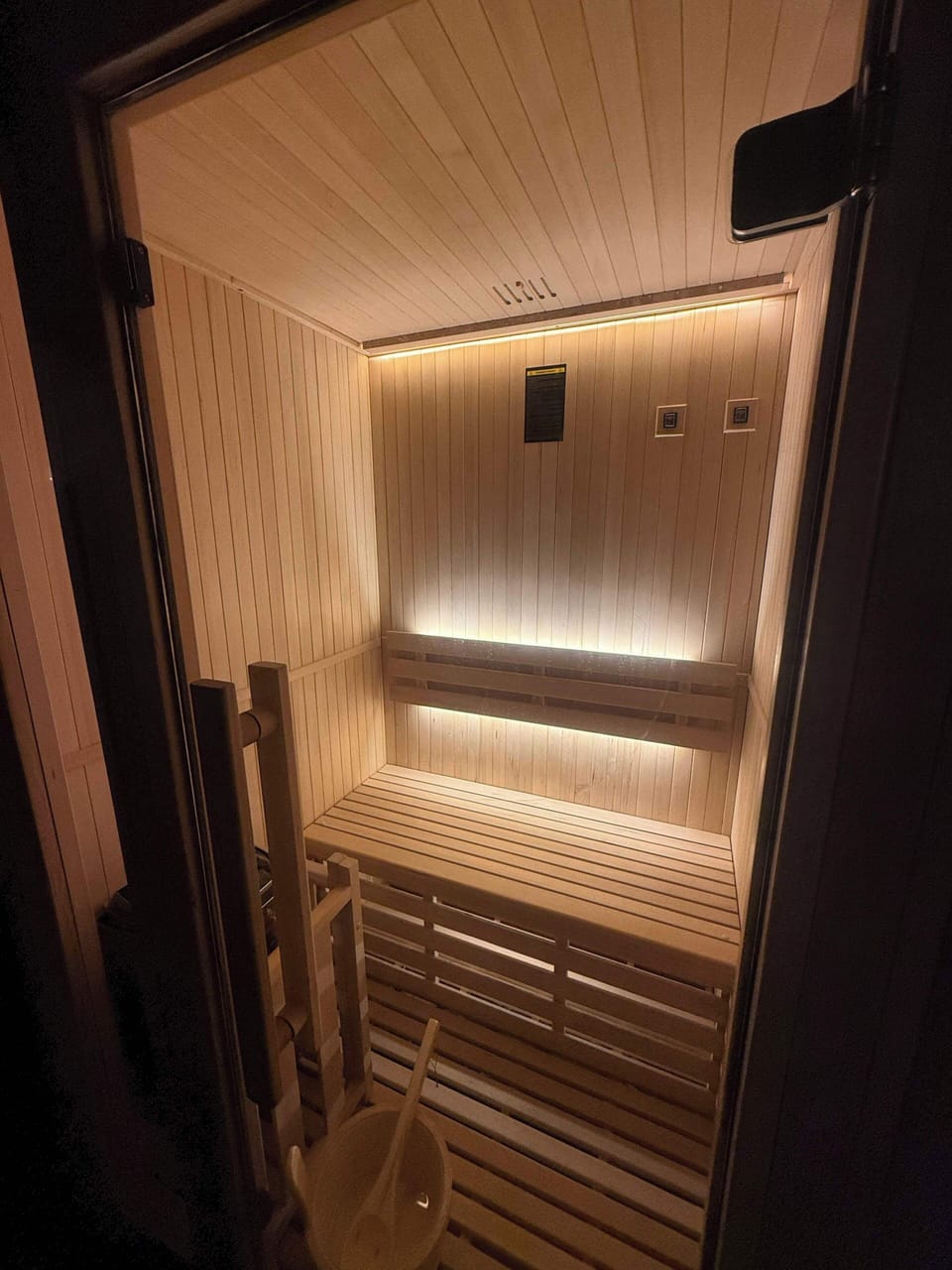 Private two person sauna for ultimate relaxation.