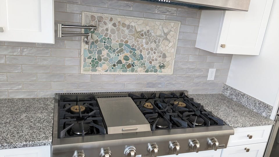 Professional Grade 48" Gas Cooktop w/ Griddle & Custom Tile Backsplash