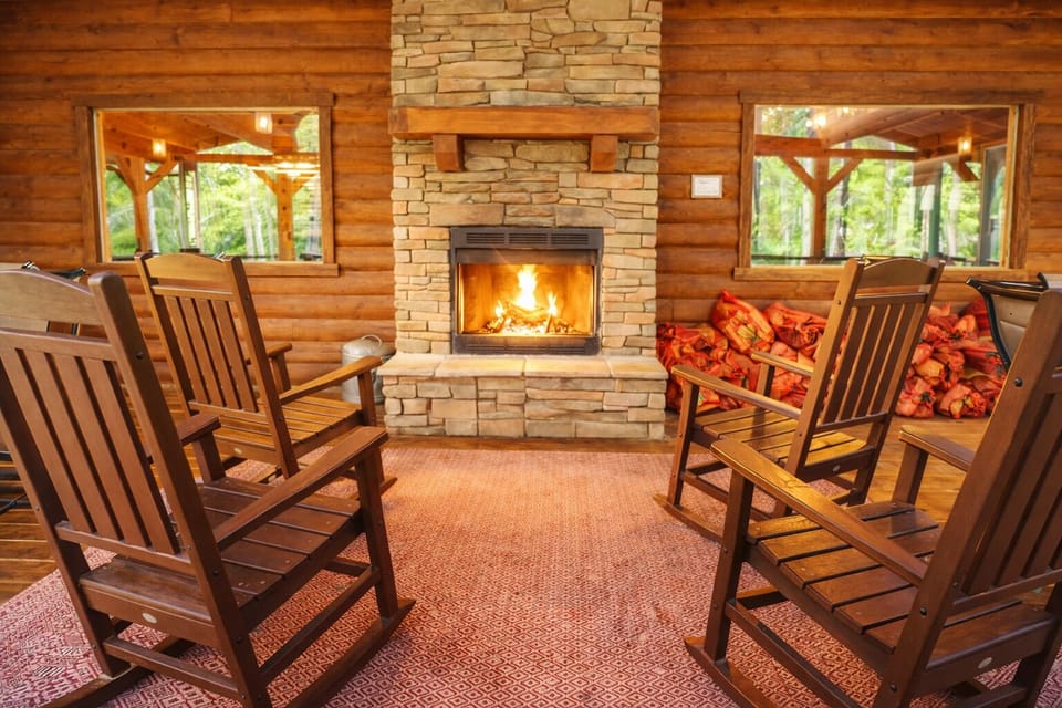 Outdoor fireplace on decking