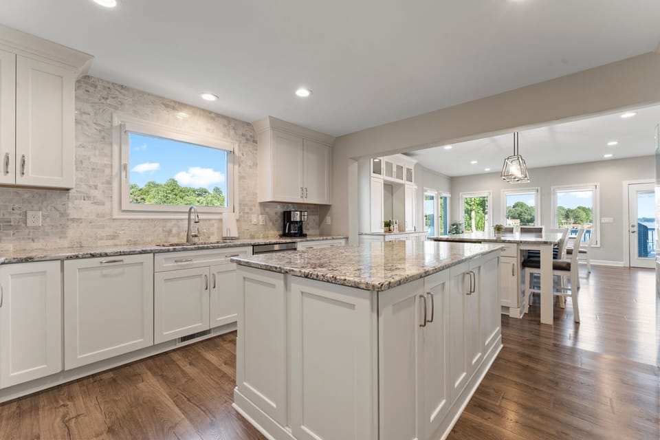 Fully stocked kitchen to prep all your group meals with island and wine fridge.