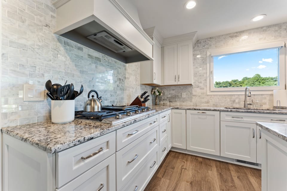 Fully stocked kitchen to prep all your group meals with island and wine fridge.