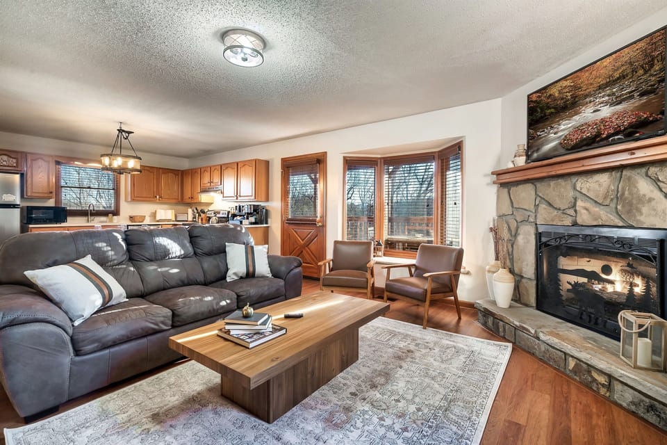 Treat yourself to a glass of wine as you cozy up by the gas fireplace. If that's too mellow for your style, get competitive and challenge friends or loved ones to some thrilling board games! 