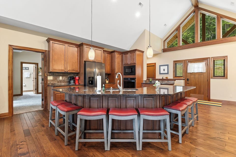 Large kitchen island with additional seating for 8