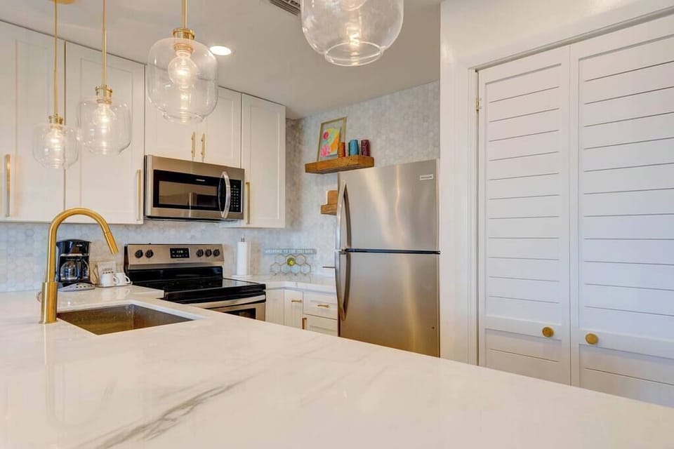 Fully stocked and newly renovated kitchen makes meal prep easy