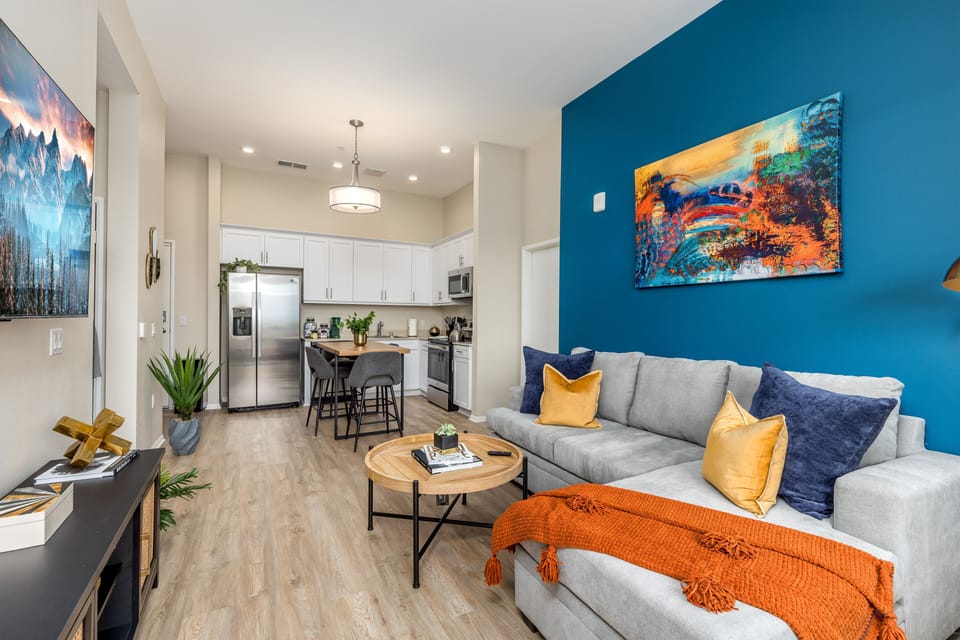 Stunning living room with spacious dimensions & plenty of light.
