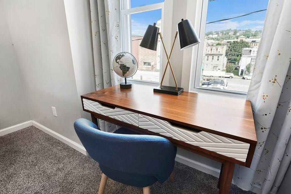 Work remotely with ease at this dedicated workspace.