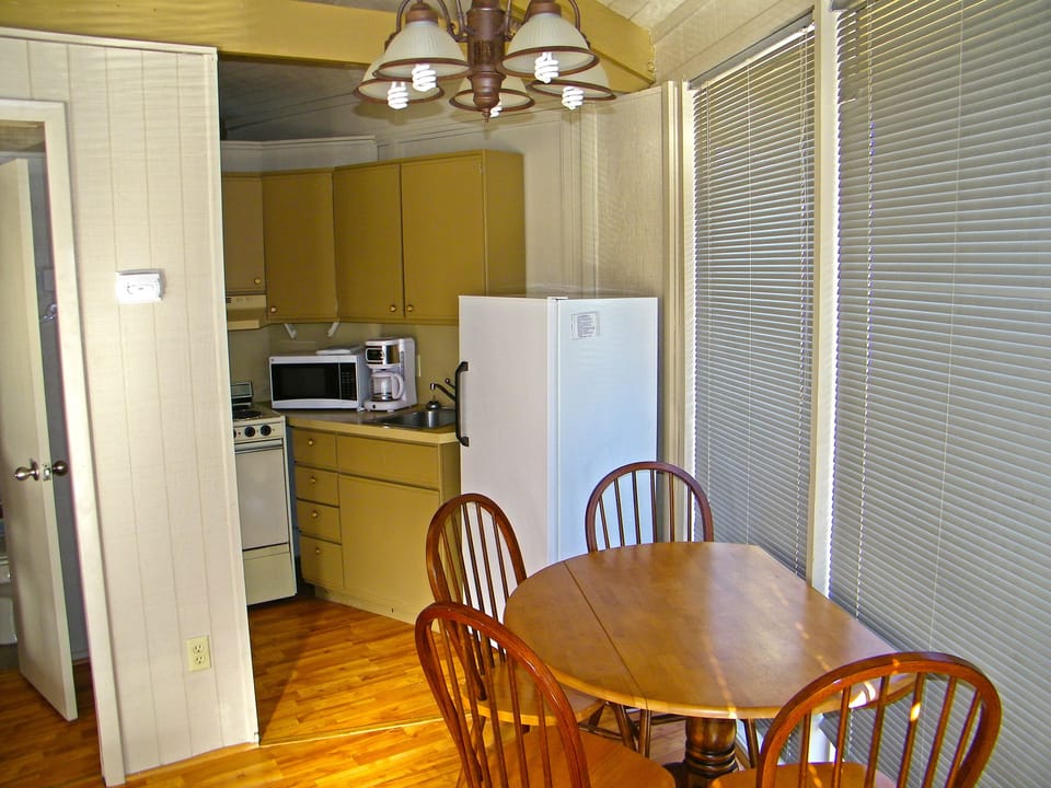 Cabin, 1 Queen Bed with Sofa bed, Non Smoking, Lake View (Linens Included) | Private kitchen | Full-size fridge, microwave, stovetop, coffee/tea maker