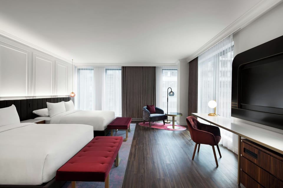 Standard Room, 2 Queen Beds, City View | Minibar, in-room safe, desk, laptop workspace