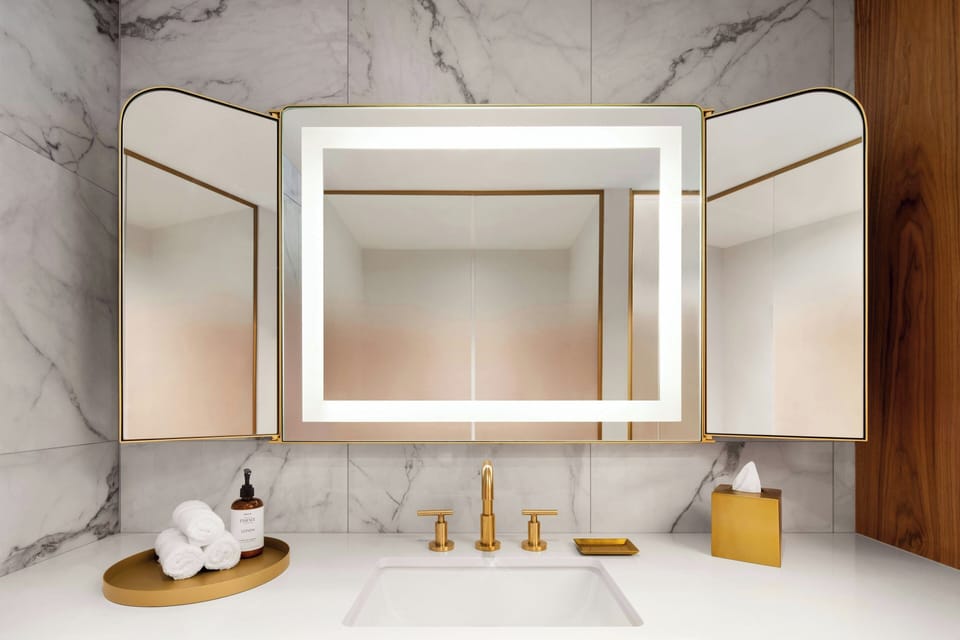 Shower, rainfall showerhead, hair dryer, bathrobes