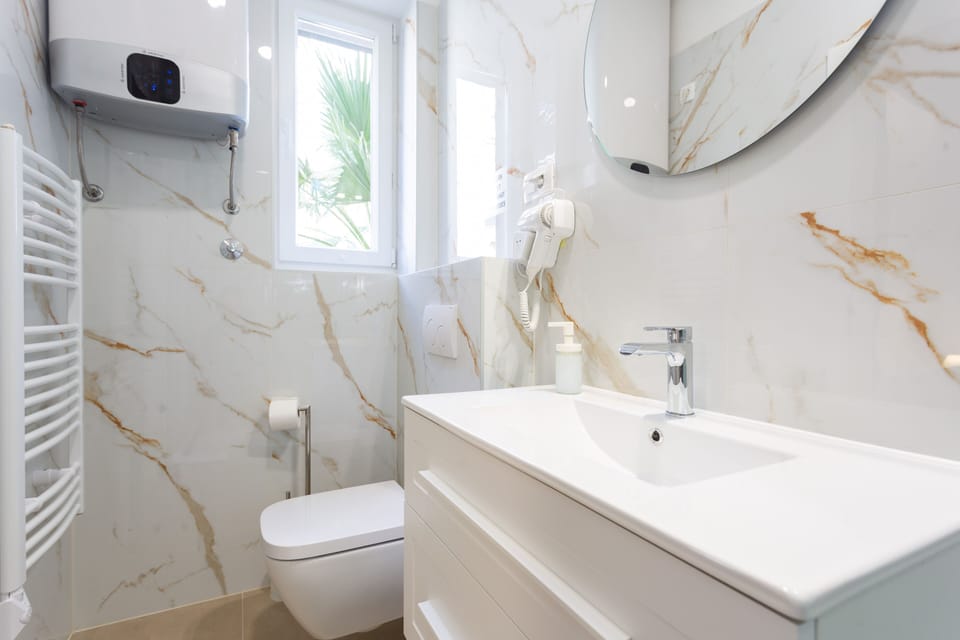 Deluxe Double Room | Bathroom | Shower, hydromassage showerhead, designer toiletries, hair dryer