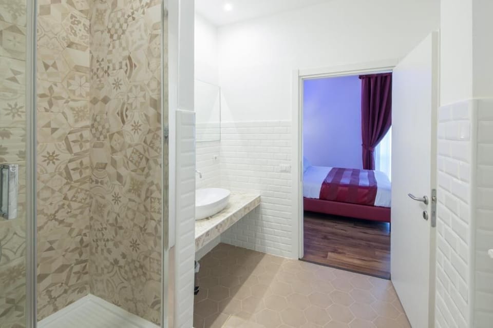 Shower, rainfall showerhead, hair dryer, slippers