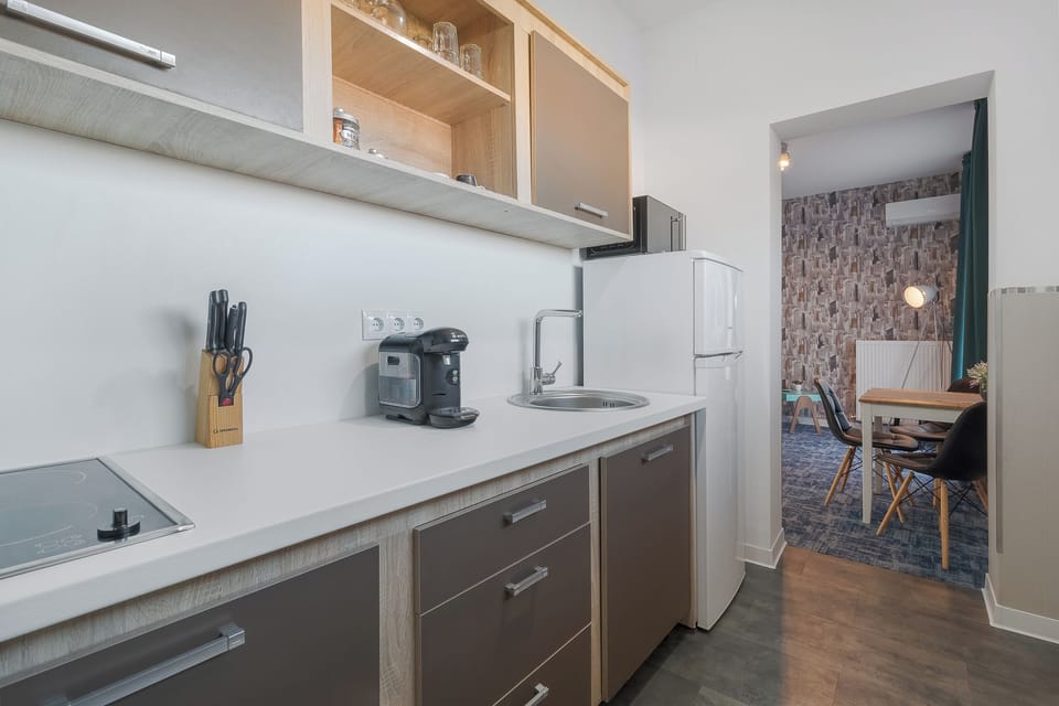 Executive Apartment | Private kitchen | Espresso maker, coffee/tea maker, cleaning supplies