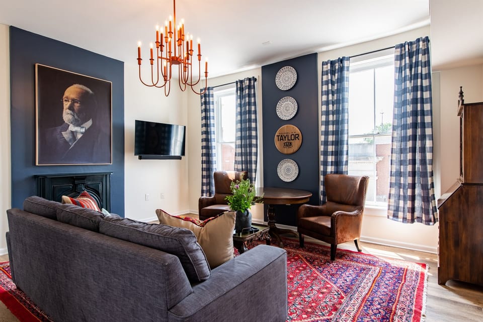 EH Taylor Living Room, Smart TV, Comfortable Seating. 