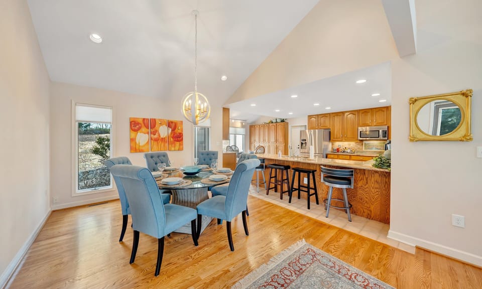 Spacious dining and cooking areas.