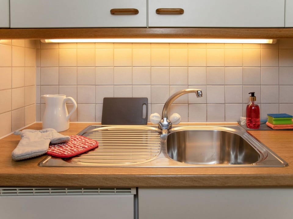 Interior Design, Kitchen, Countertop, Kitchen Sink, Plumbing Fixture, Lighting, Tap, Sink, Flooring, Plumbing