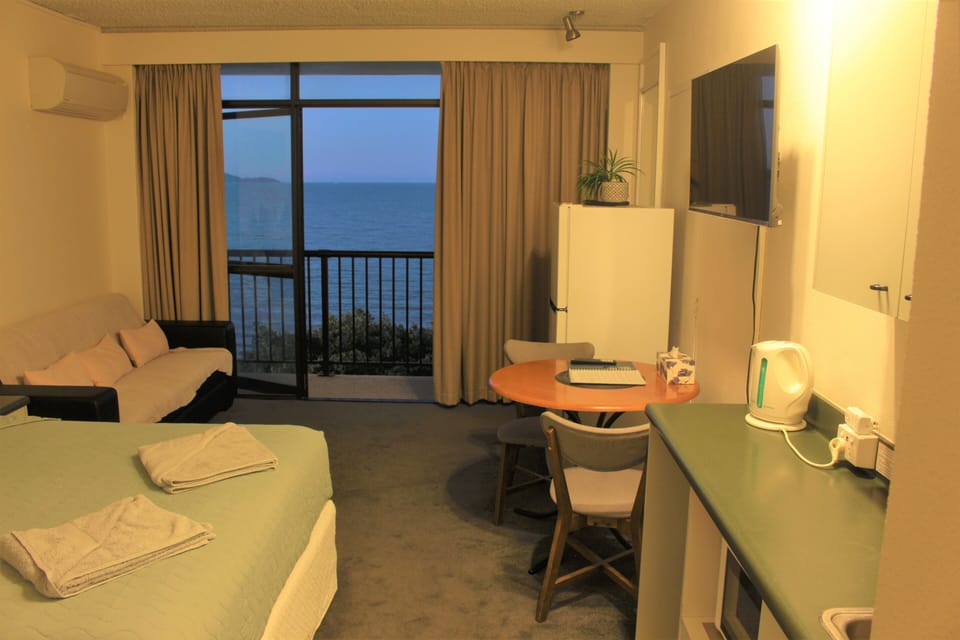 Looking out onto the balcony at Sunset.