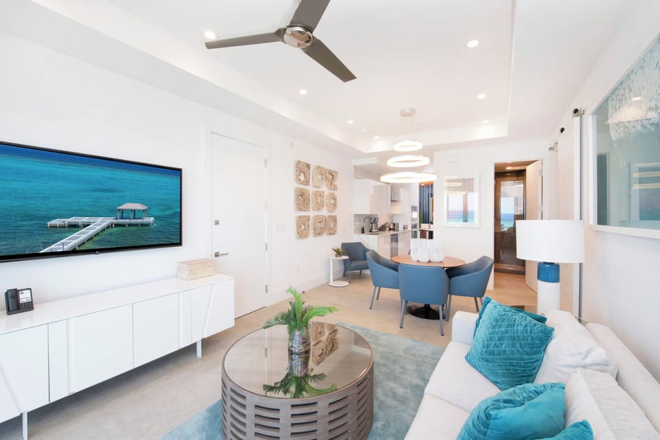Living area with television.