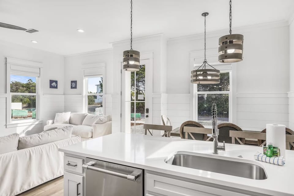 Kitchen looking into den