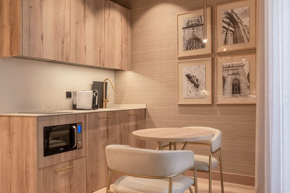 Fridge, microwave, stovetop, espresso maker
