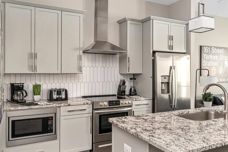 Brand new stainless steel appliances and all you need to cook!