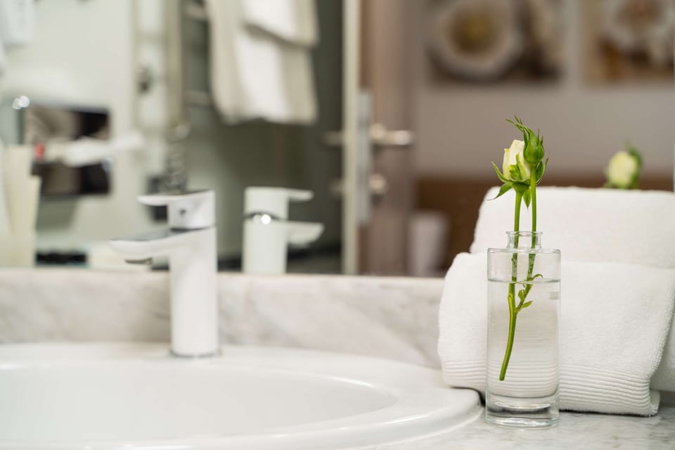 Shower, free toiletries, hair dryer, slippers