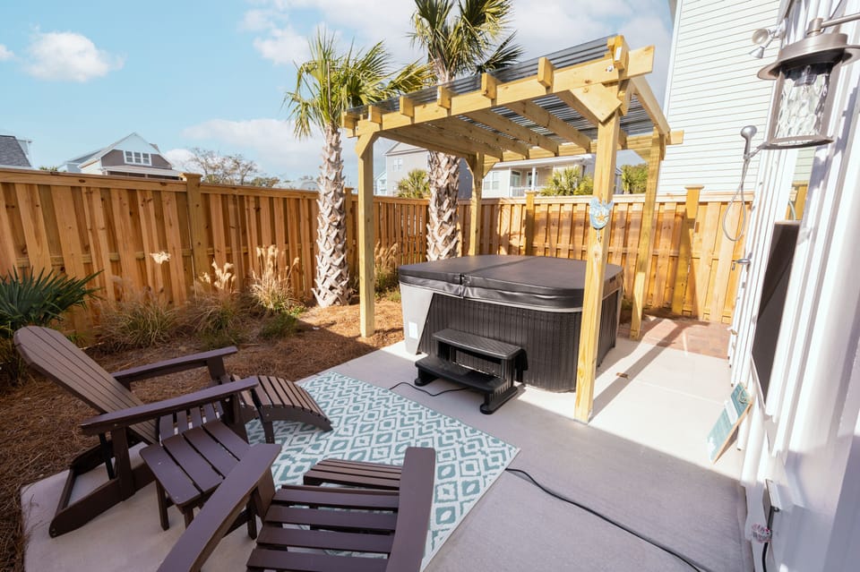 Private patio with hot tub