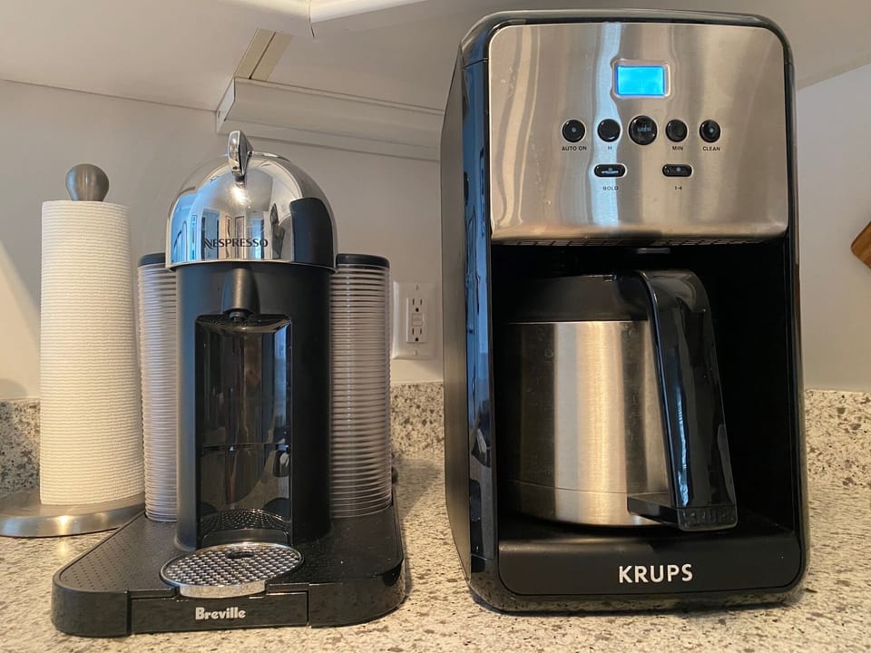 Nespresso and regular drip coffee (Nespresso pods not included) 