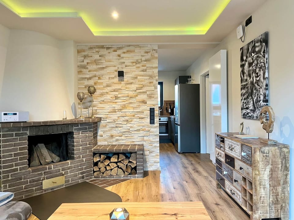 Living room with chimney