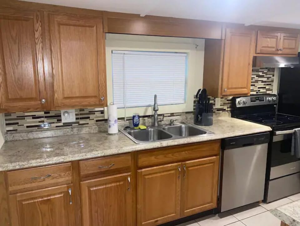 Kitchen is equipped with Stainless Steel Appliances.