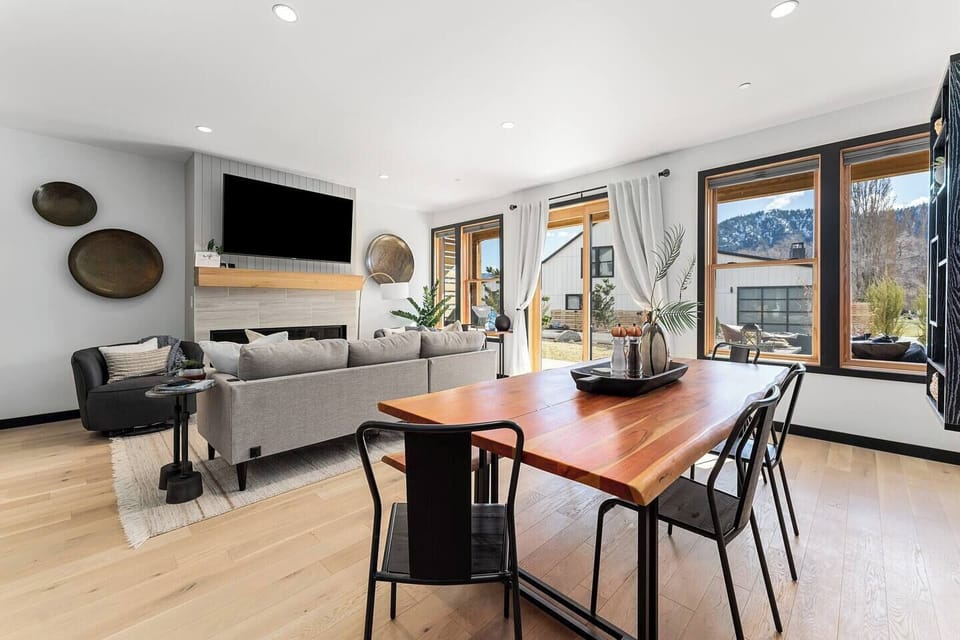 Living and dining room is a great place for family movie night or board games.