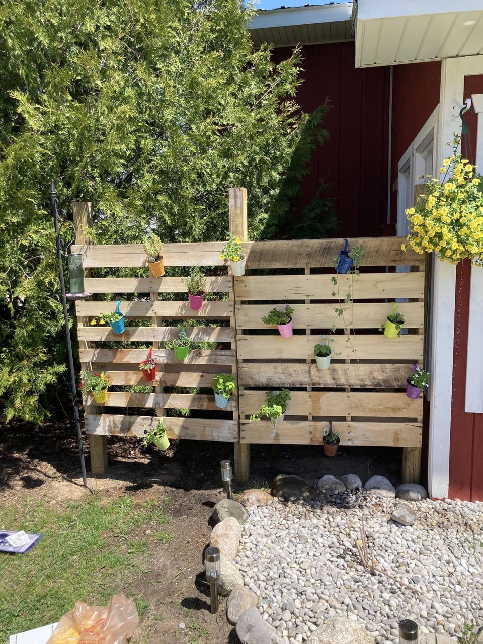 Mini vertical herb garden for guests to get fresh herbs!