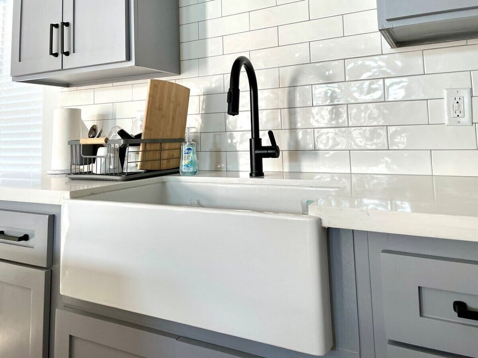 The farmhouse sink makes cleaning up easy. 