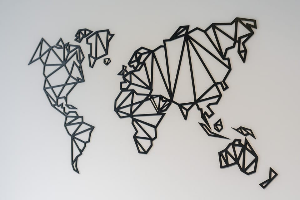 A decorative wall art piece showcasing a modern, geometric map design.

