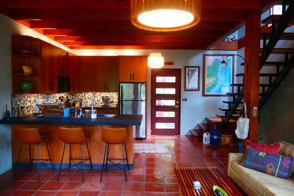 Comfy open space with kitchen and living area attached