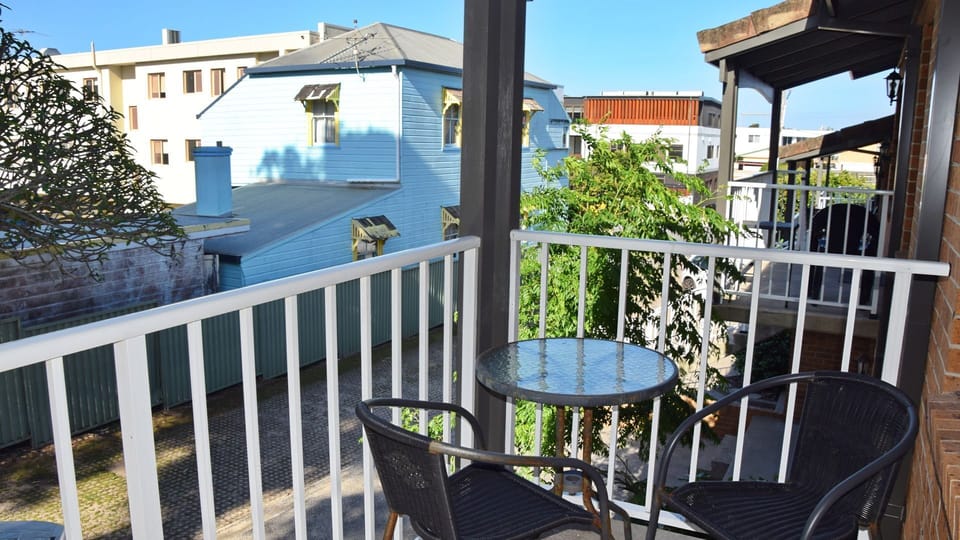 Balcony at front of apartment.