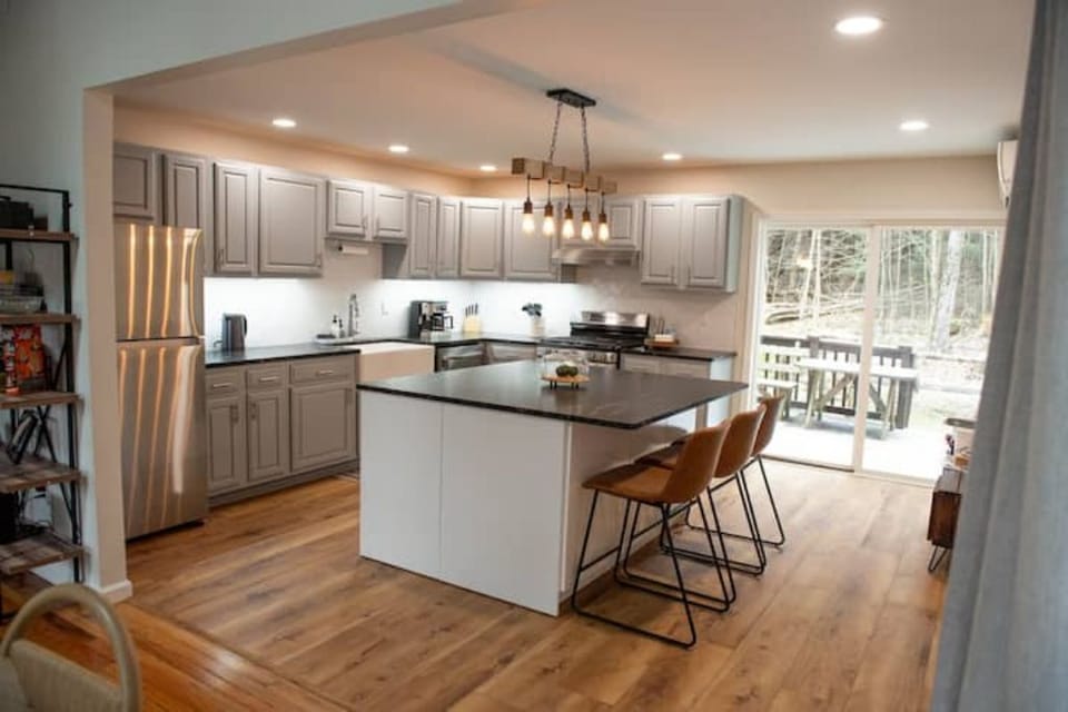 Our newly renovated kitchen with modern appliances. 