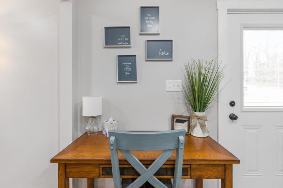 Stay productive and comfortable in our dedicated workspace, complete with a desk, chair, and plenty of natural light.