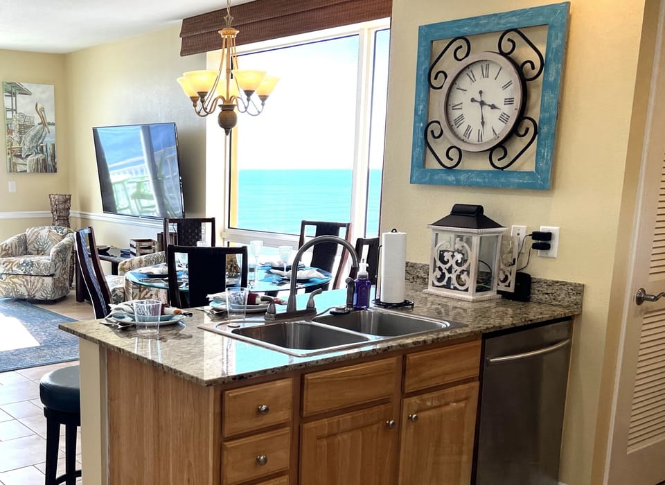 Fantastic Ocean and Beach Views from Kitchen, Dining, and Living Areas