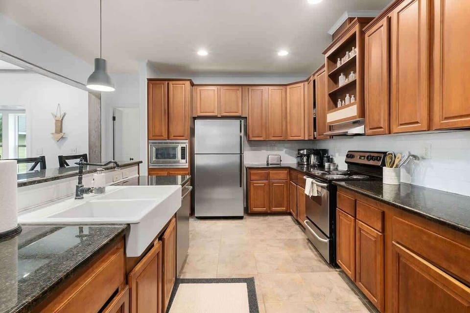 Our kitchens have a refrigerator, stove, oven, microwave, and dishwasher.