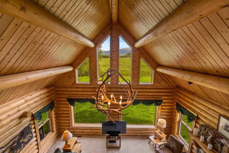 Living room with vaulted ceiling